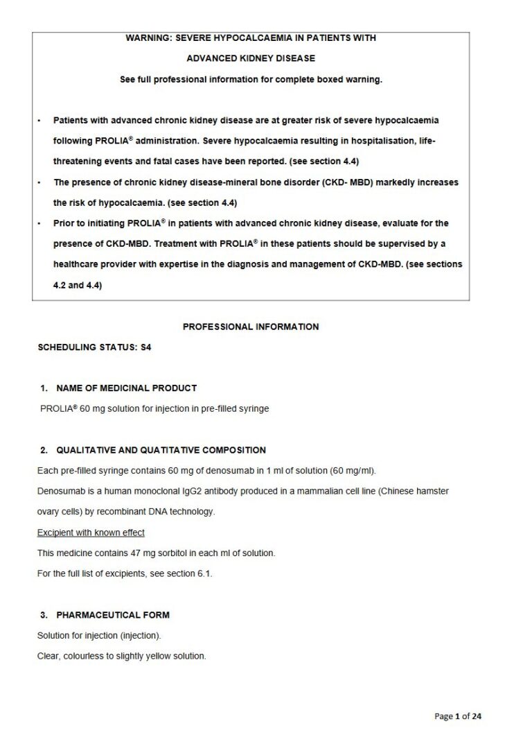 Prolia 60 mg Solution for subcutaneous injection. package insert preview