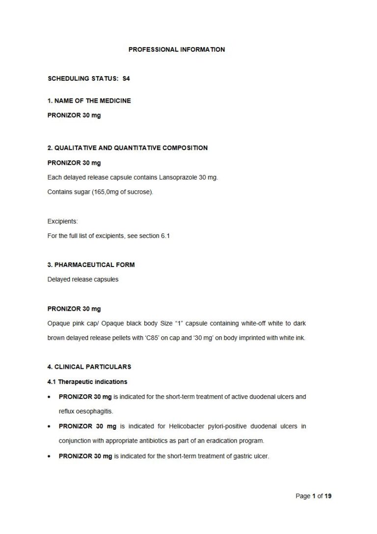 Pronizor 30 mg Delayed release capsules package insert preview