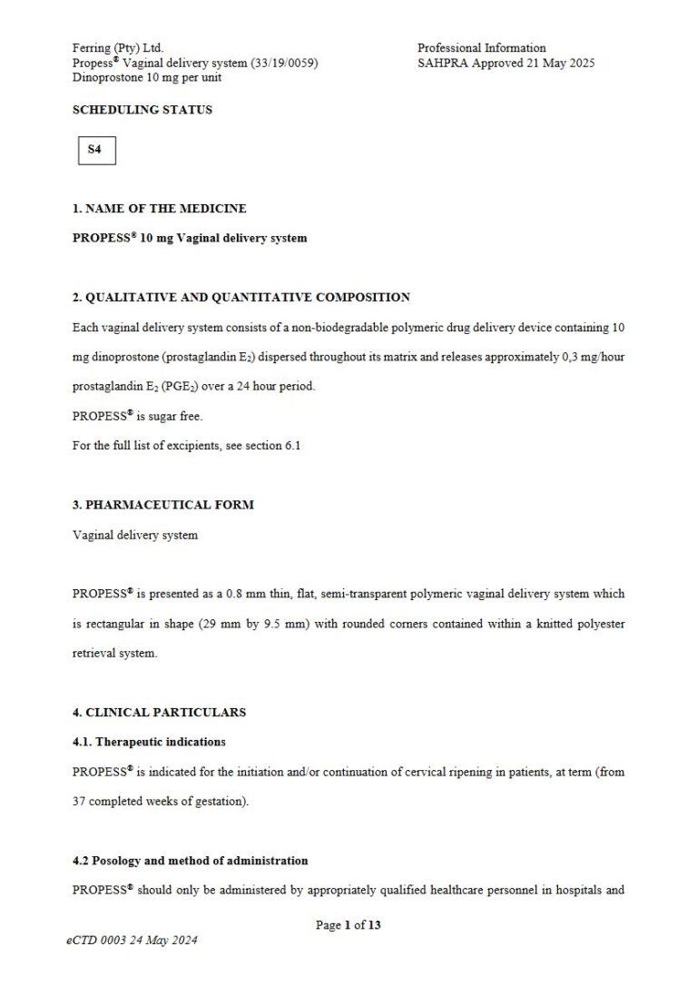 Propess 10 Mg package insert preview