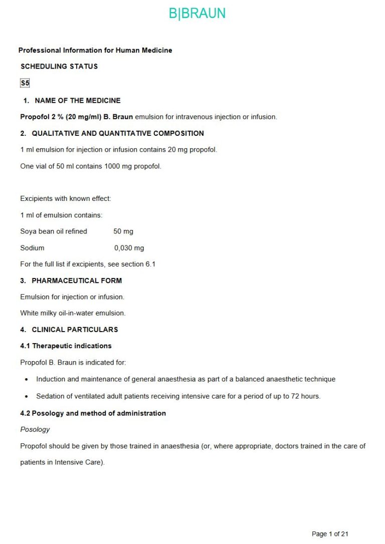 Propofol 2 %/20 Mg Injection package insert preview