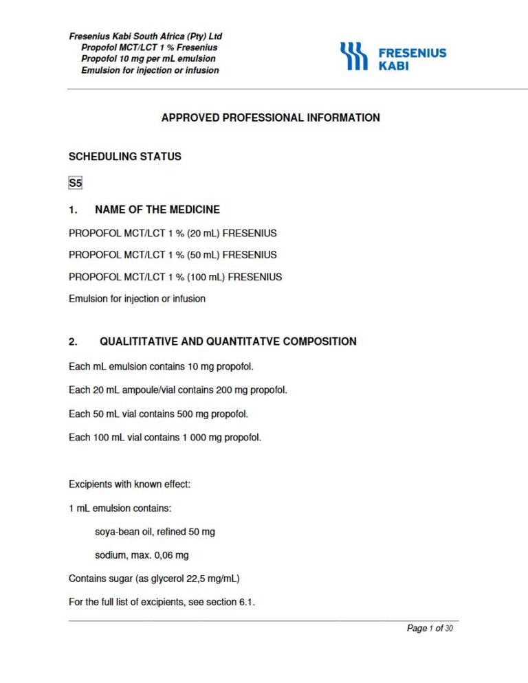 Propofol Mct/Lct 1 %/10 mg Injection package insert preview