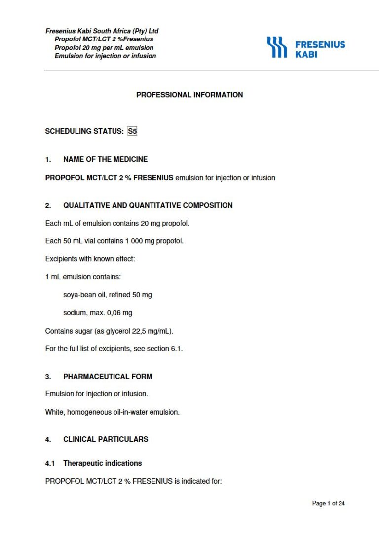 Propofol Mct/Lct 2 %/20 mg Injection package insert preview