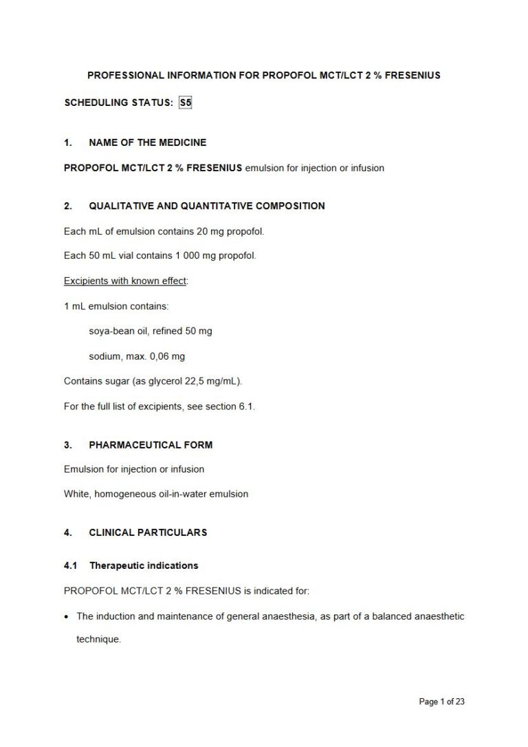 Propofol Mct/Lct 2 %/20 mg Injection package insert preview