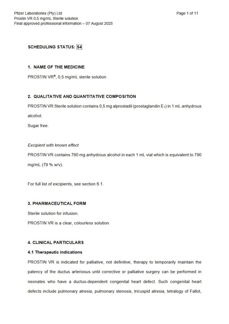 Prostin Vr 0,5 mg/mL Sterile solution for infusion. package insert preview