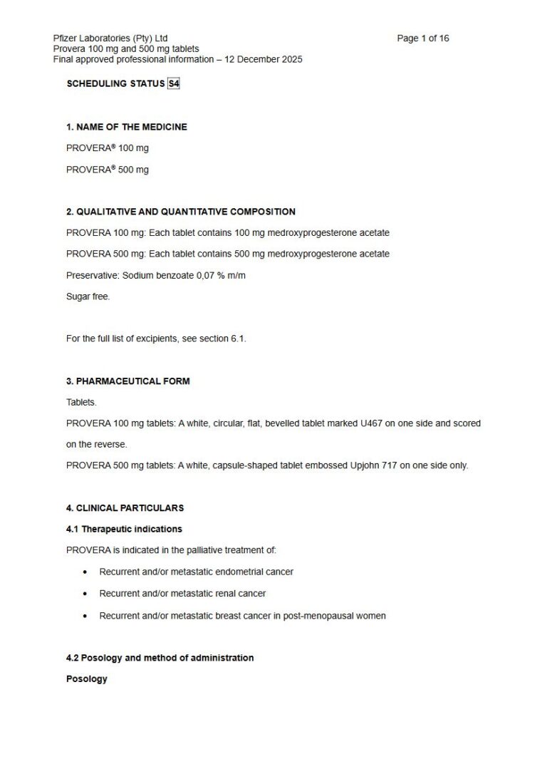 Provera 100 Mg/500 Mg Tablets package insert preview
