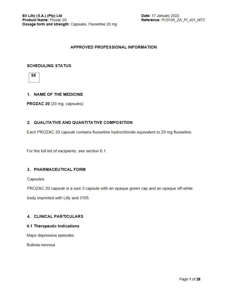 Prozac 20 mg Tablets package insert preview