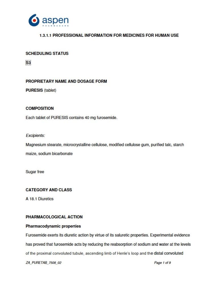 Puresis 40 mg Tablet package insert preview