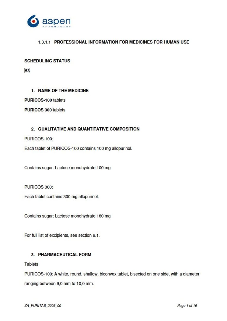 Puricos 100 mg, 300 mg Tablets package insert preview