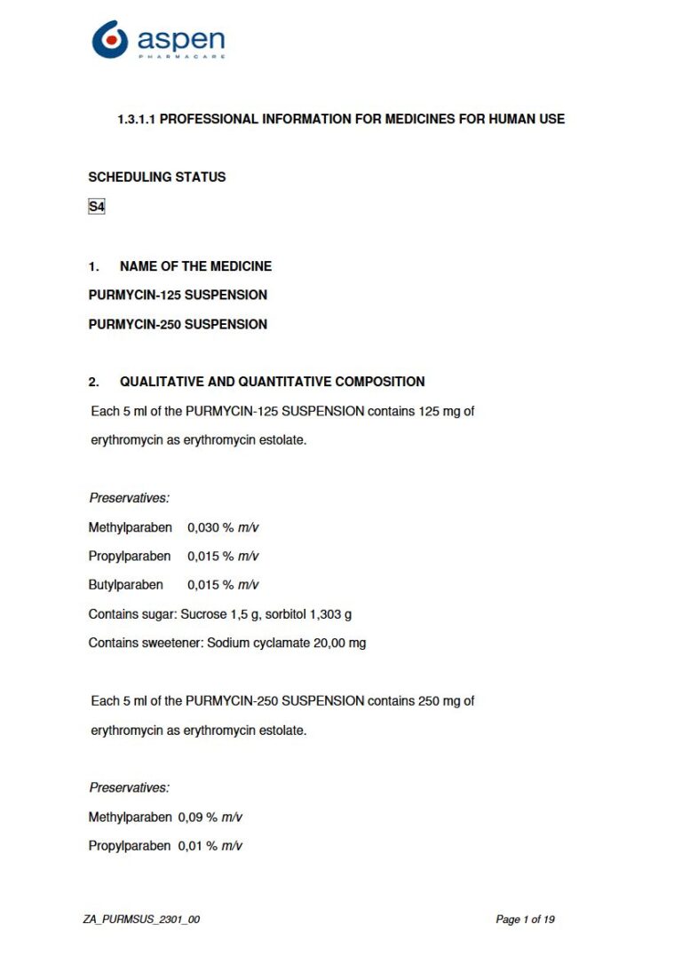 Purmycin 125 mg/250 mg Suspension package insert preview