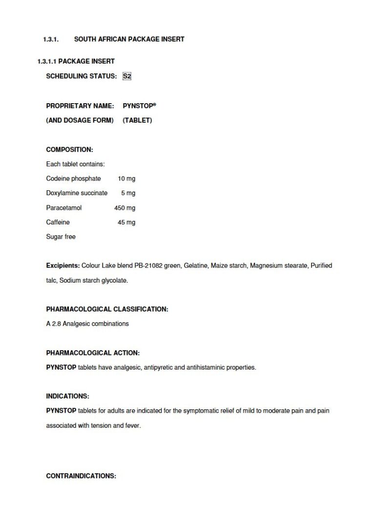 Pynstop 5mg / 10mg / 45mg / 450mg Tablet package insert preview