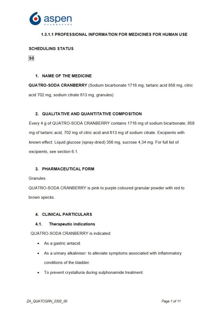 Quatro-Soda Cranberry 4g Granules package insert preview