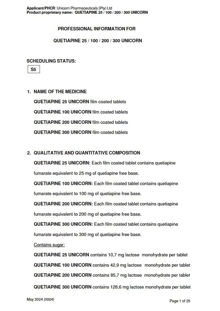 Quetiapine 25 mg/100 mg/200 mg/300 mg Film-Coated Tablets package insert preview