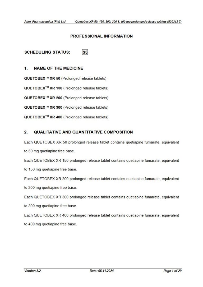 Quetobex XR 400 mg Prolonged-Release Tablets package insert preview