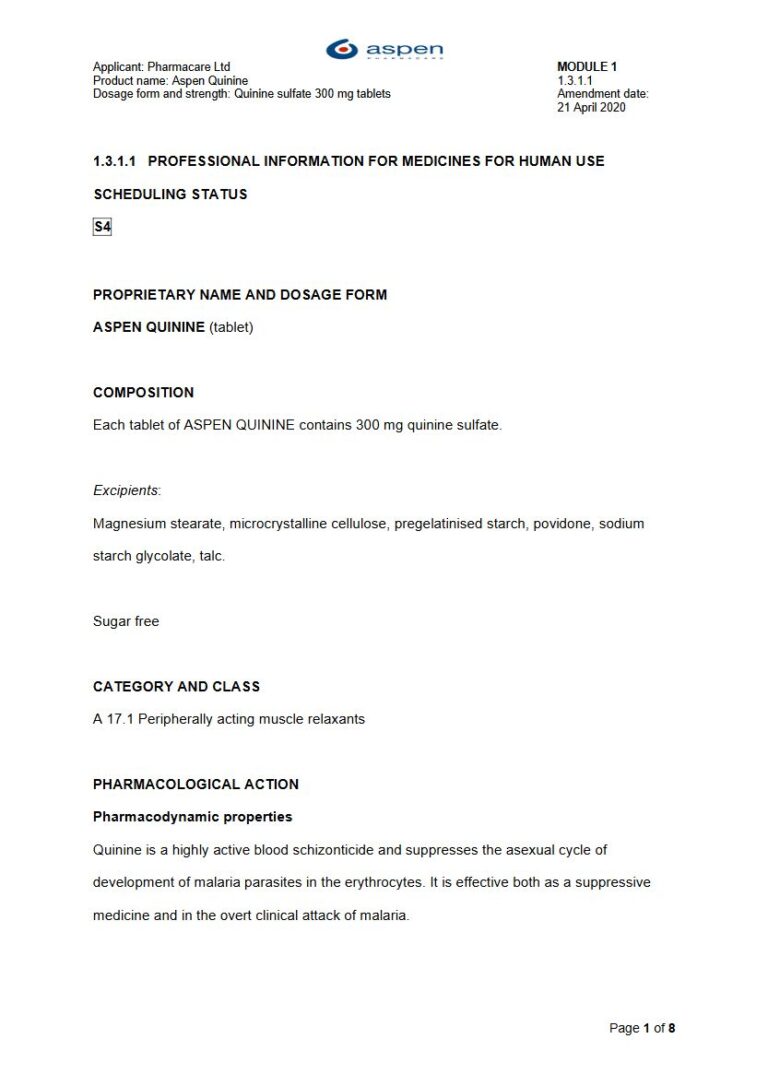 Quinine 300mg Tablet package insert preview