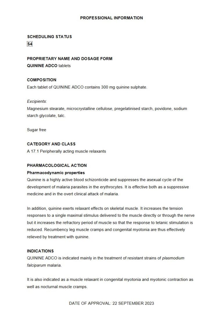 Quinine Adco 300 mg Tablets package insert preview