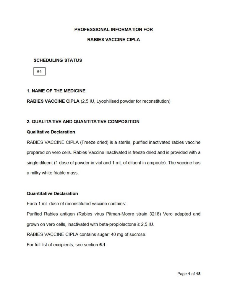 Rabies Vaccine Cipla 2,5 IU Lyophilised powder for reconstitution package insert preview