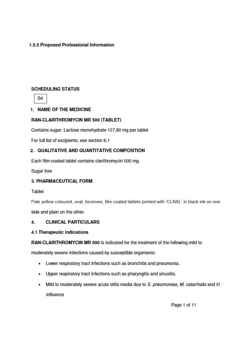 Ran-Clarithromycin Mr 500 500 mg Tablet package insert preview