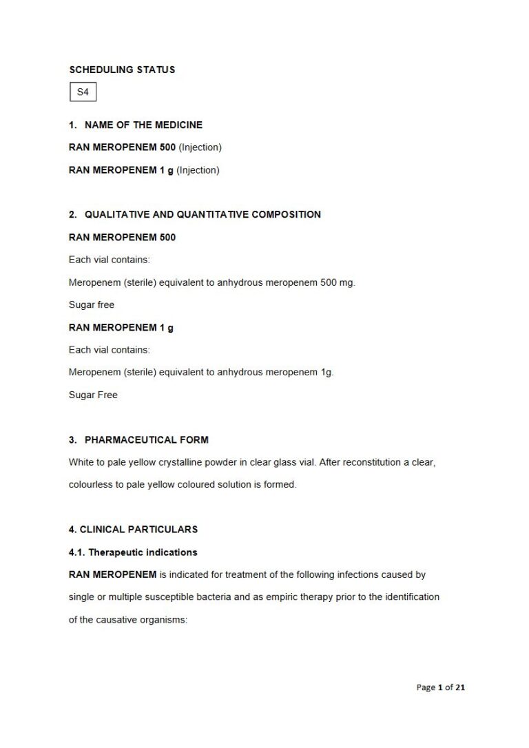 Ran Meropenem 1 G/500 mg Injection package insert preview