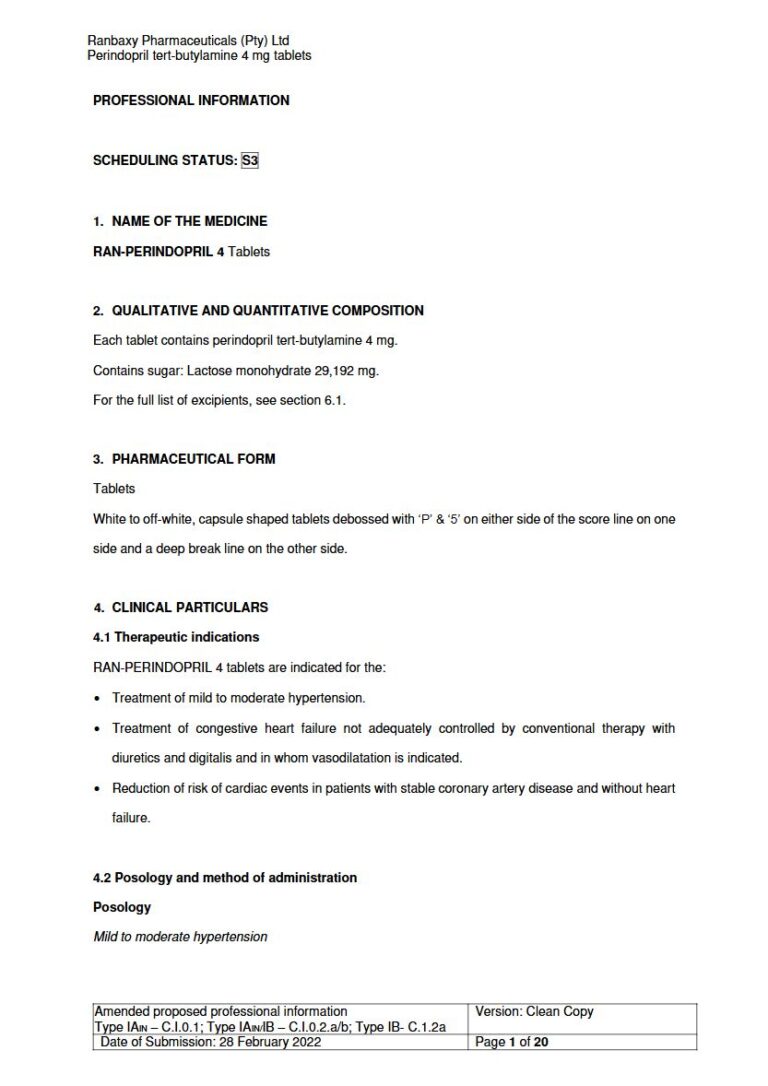 Ran-Perindopril 4 mg Tablets package insert preview