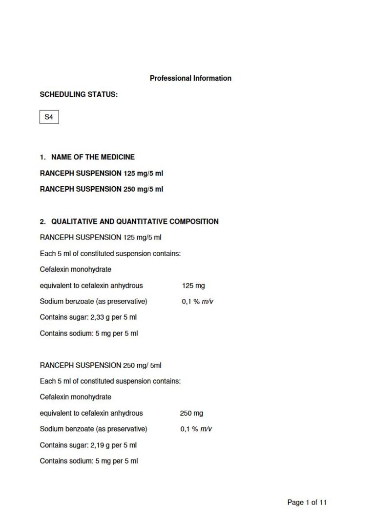 Ranceph 125 mg/5 ml/250 mg Suspension package insert preview