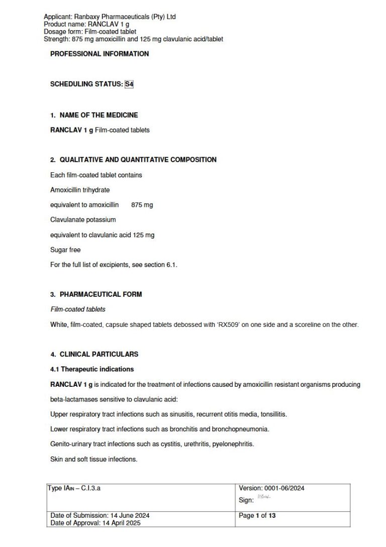 Ranclav 1 g Film-coated tablets package insert preview