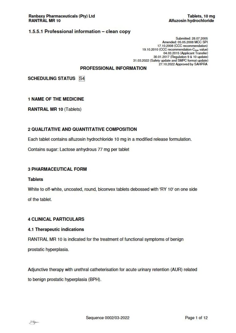 Rantral Mr 10 10 mg Tablets package insert preview