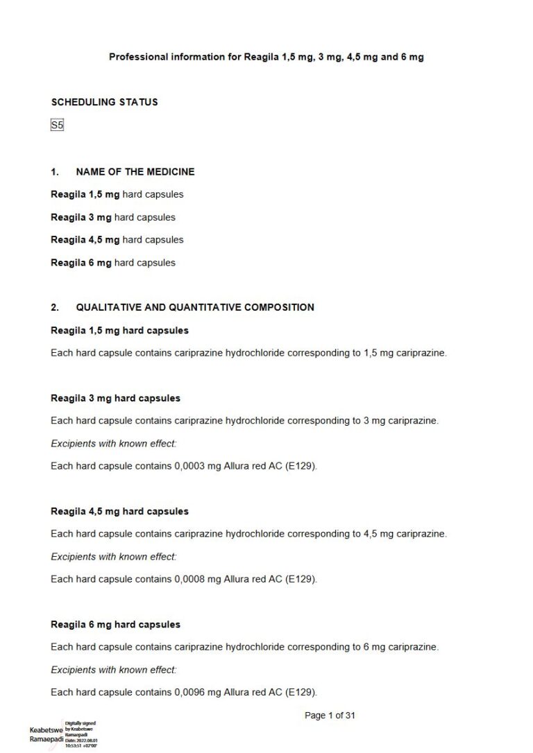 Reagila CapsuleS package insert preview
