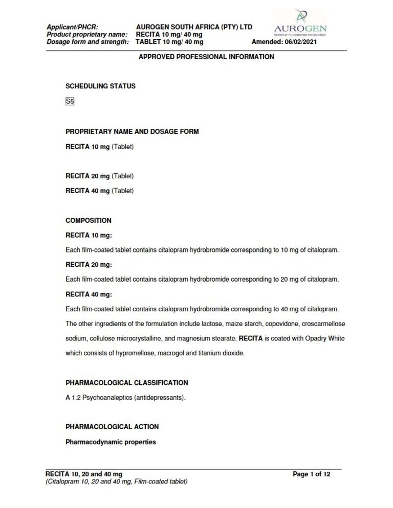 Recita 10 Mg/40 Mg Tablets package insert preview