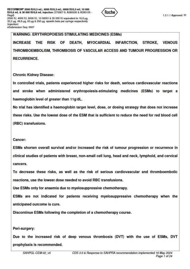 Recormon 500 Iu/2000 Iu/000 Iu Injection package insert preview