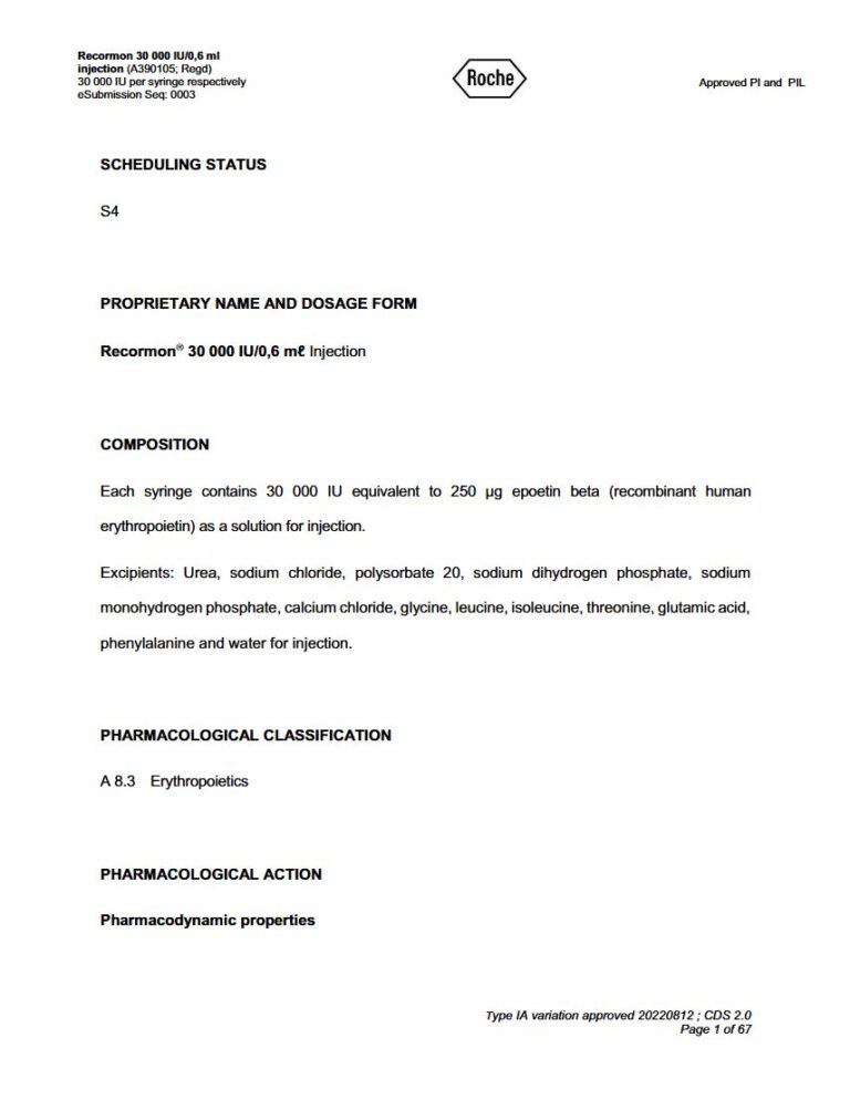 Recormon_ 30 000 Iu/0.6 M_ Injection IU/0.6 m_ Injection package insert preview