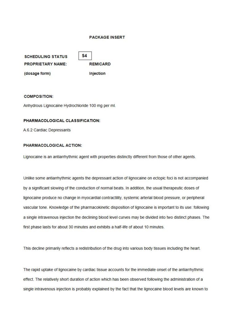 Remicard 100mg Injection package insert preview