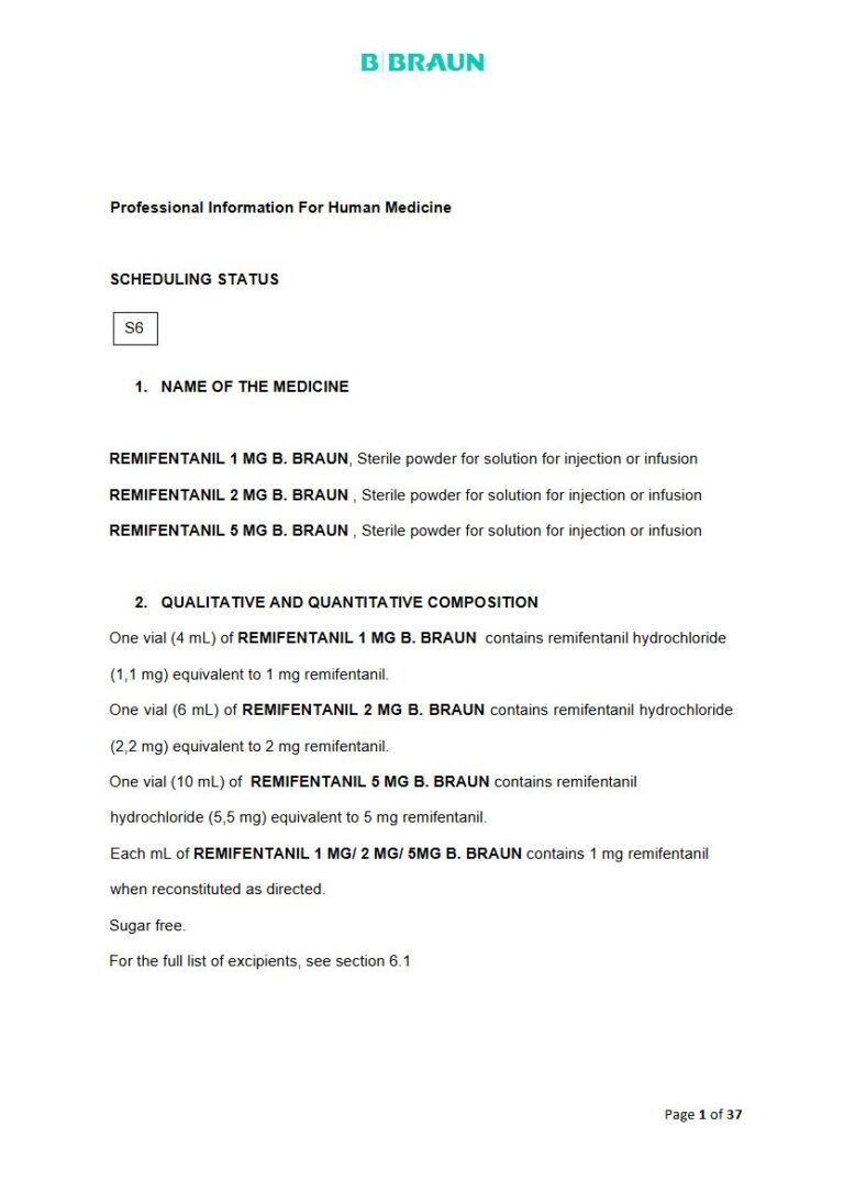 Remifentanil 1 Mg/2 Mg/5 Mg Solution package insert preview