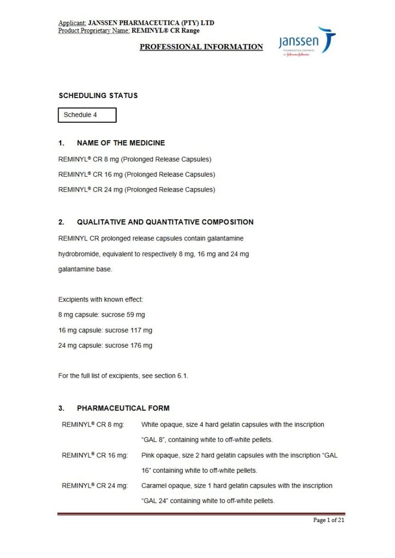 Reminyl Cr Range 8mg. 16mg. 24mg Prolonged Release Capsules package insert preview