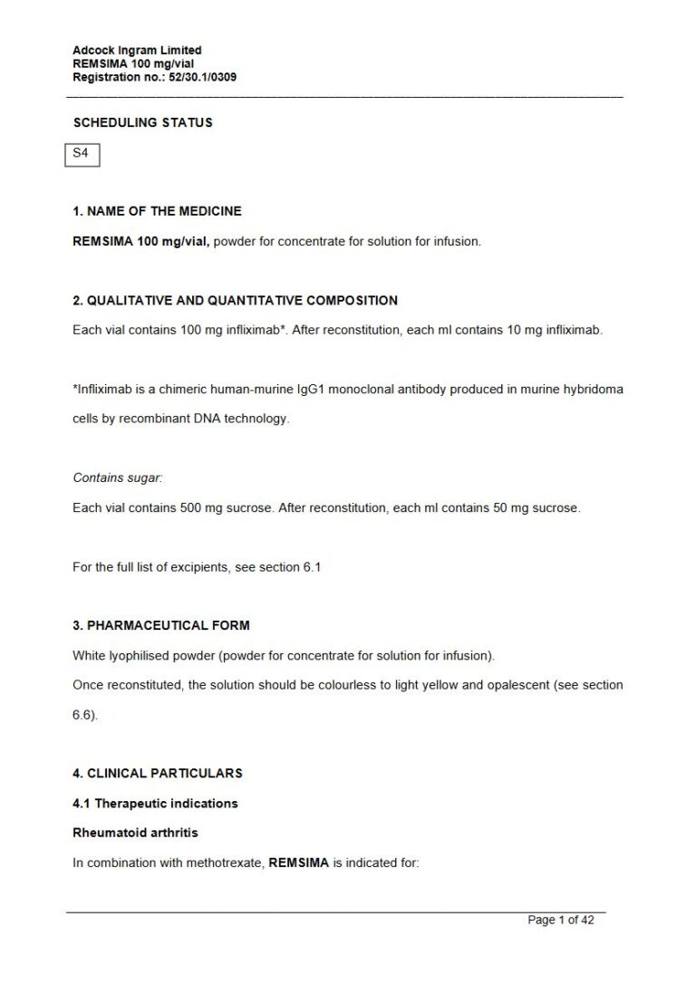 Remsima 100 mg Solution package insert preview