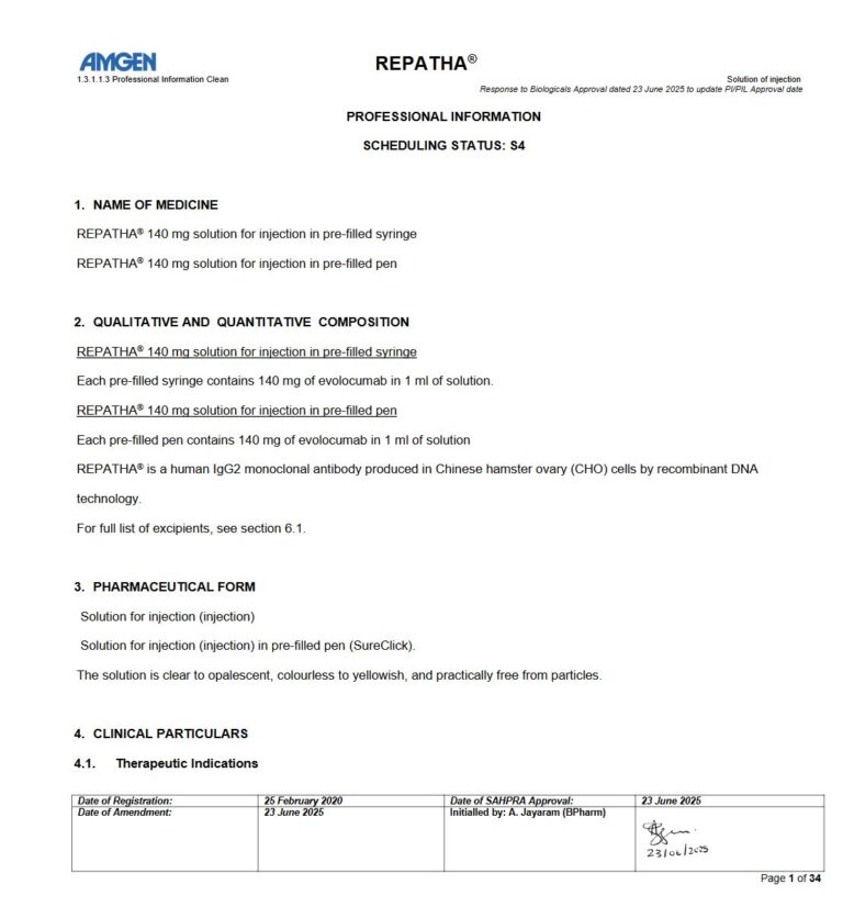 Repatha 140 mg Solution for subcutaneous injection package insert preview
