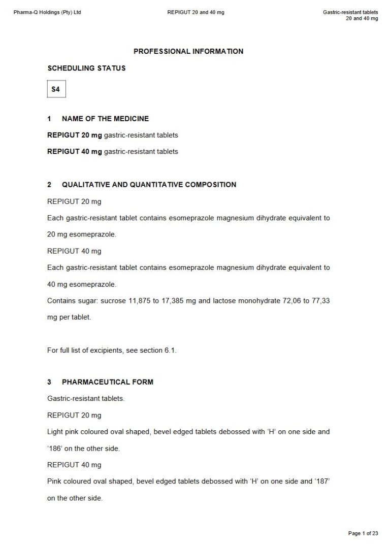 Repigut 20 and 40 mg Gastric-resistant tablets. package insert preview