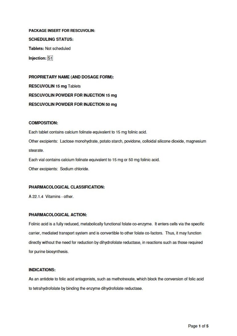 Rescuvolin 15mg, 50mg Tablets, Powder for Injection package insert preview