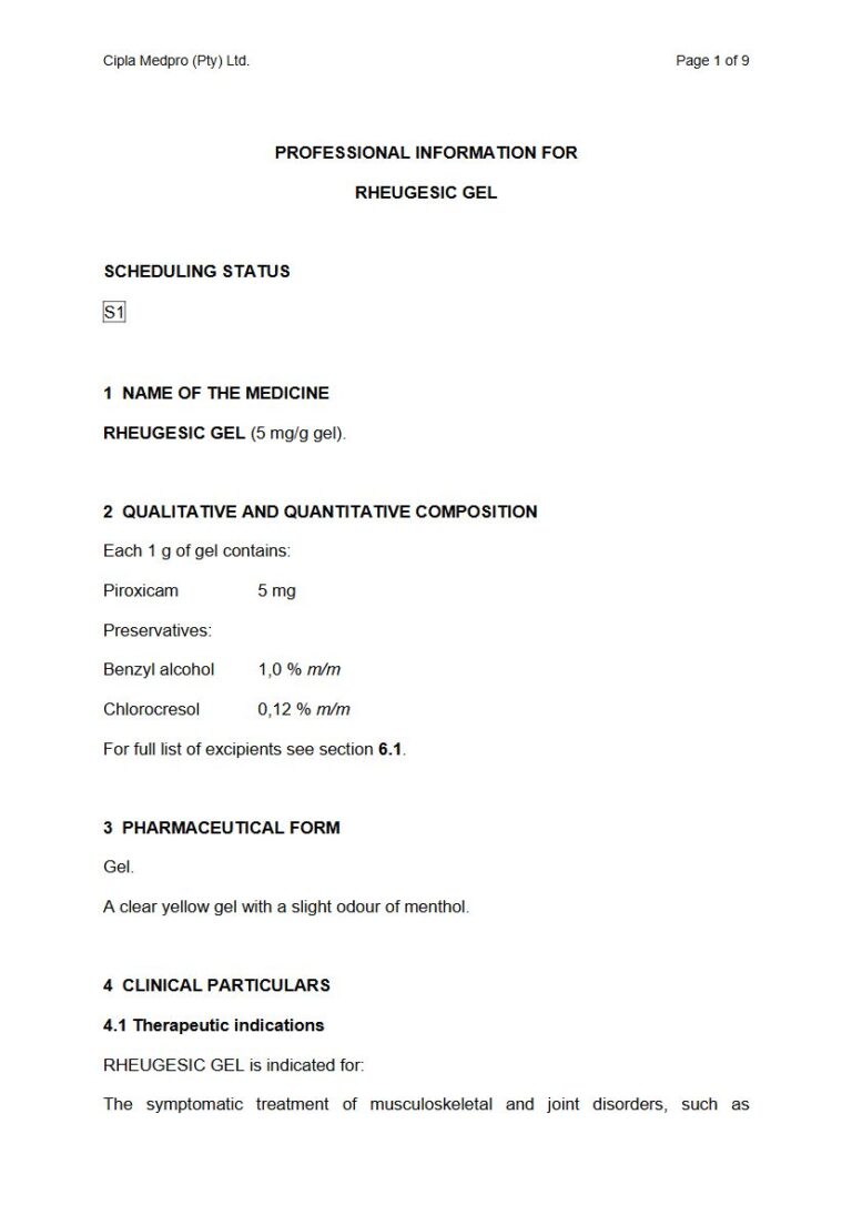 Rheugesic Gel 5 mg/g Gel package insert preview