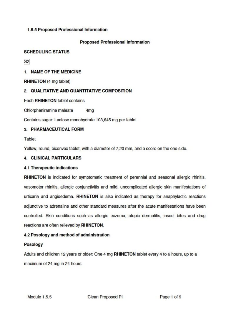 Rhineton 4 Mg Tablets package insert preview