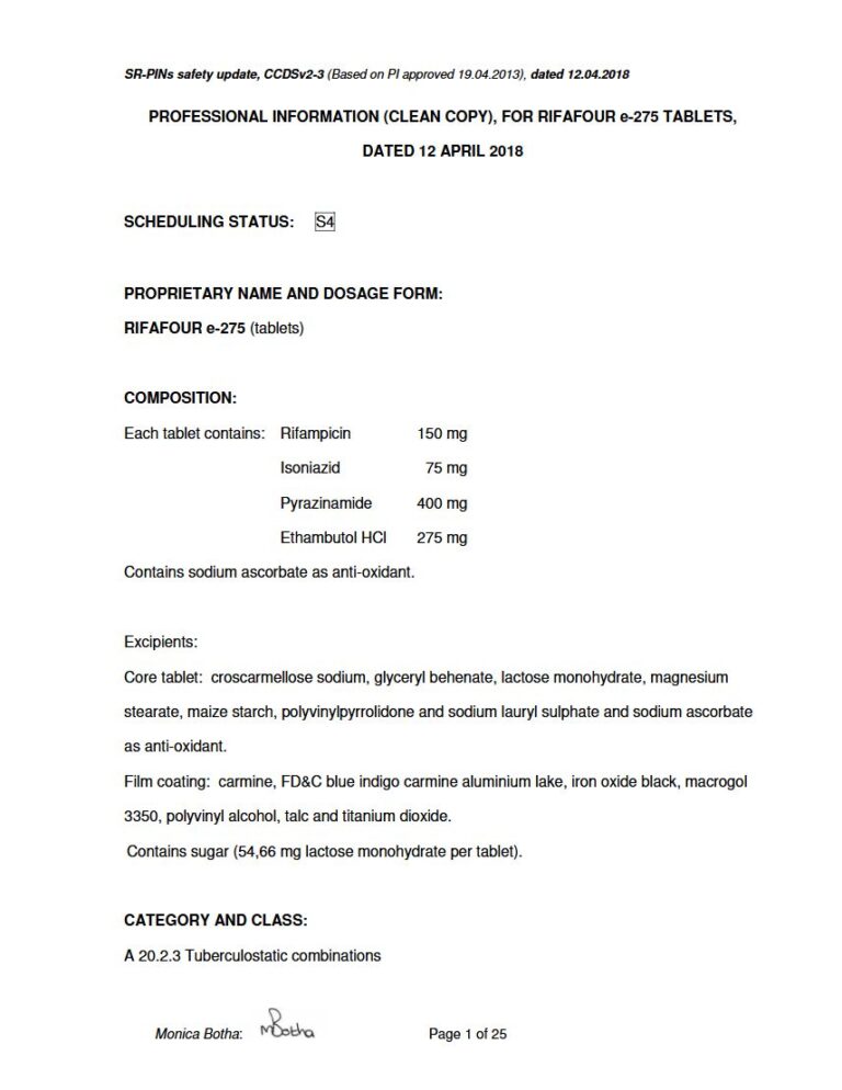 Rifafour E-275 150mg. 75mg. 400mg. 275mg Tablet package insert preview