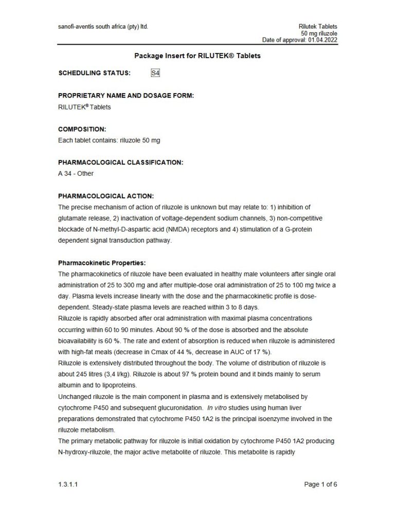 Rilutek Tablets 50 mg Tablets package insert preview
