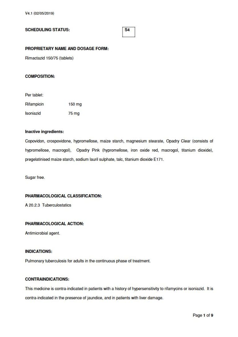 Rimactazid 150/75 150mg. 75mg Tablet package insert preview