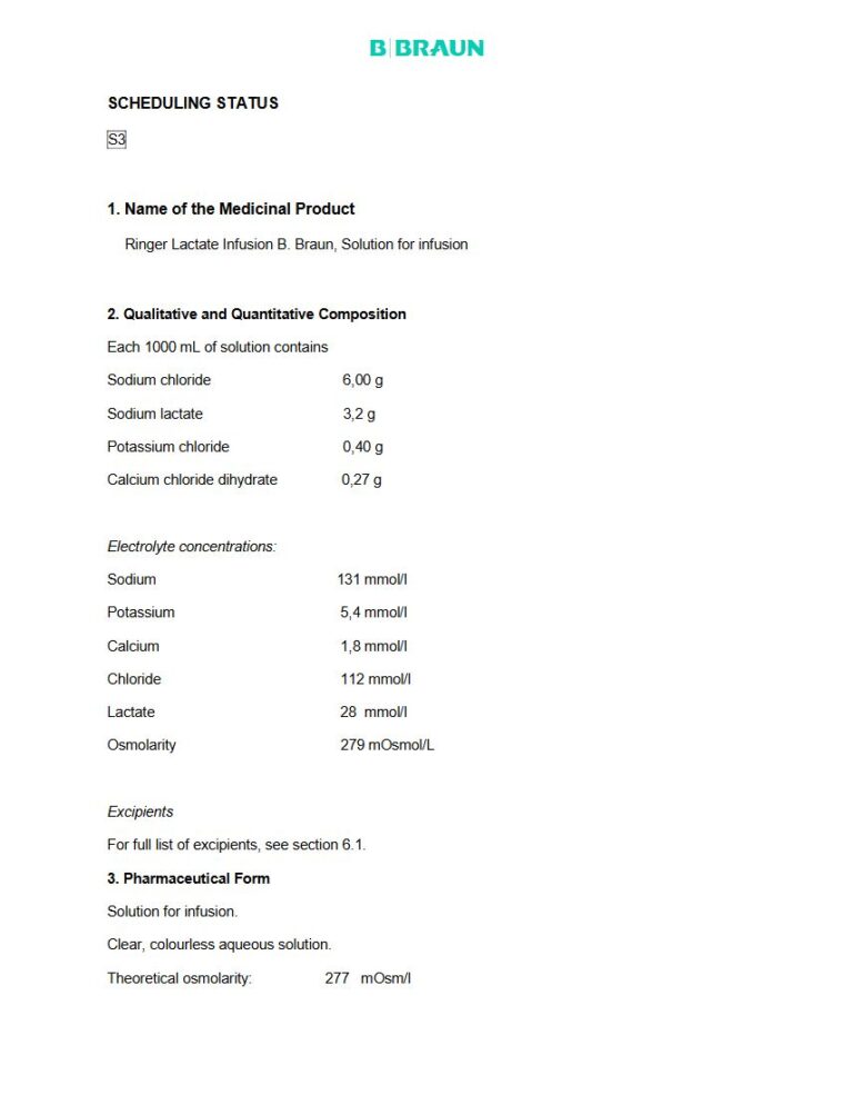 Ringer Lactate Infusion B. Braun 1000 mL Solution for infusion package insert preview
