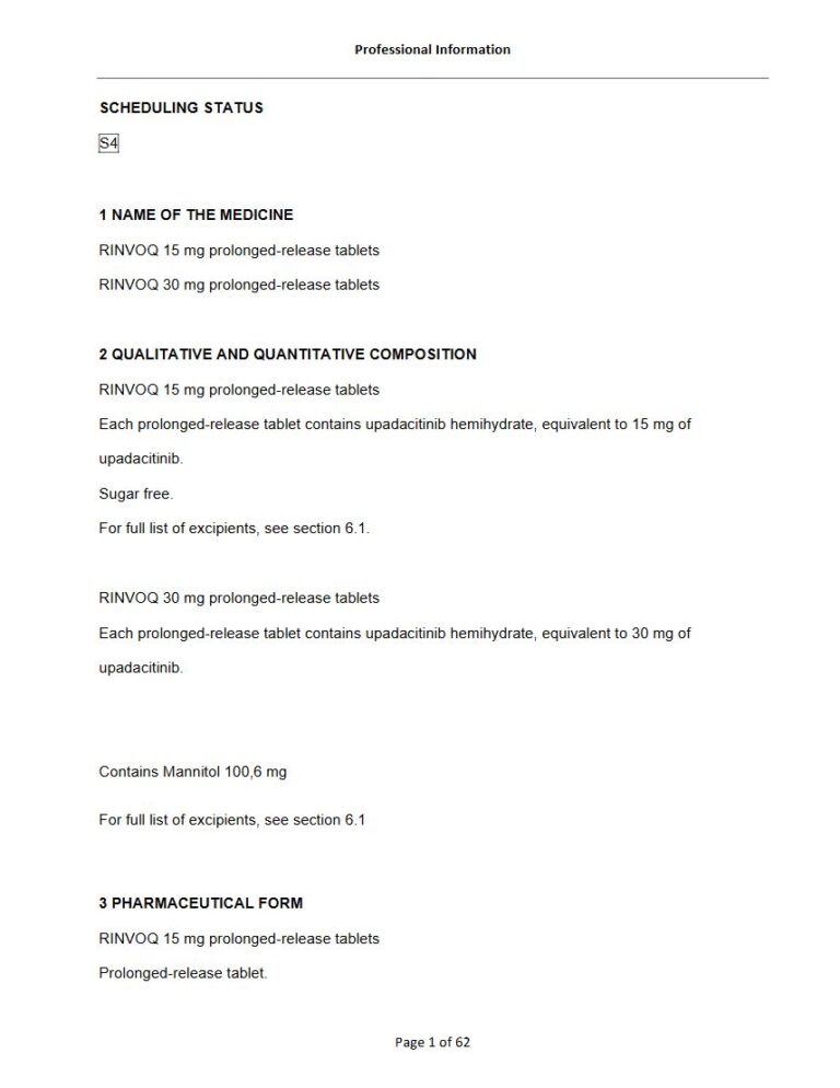 Rinvoq 15mg Prolonged-release tablet. package insert preview