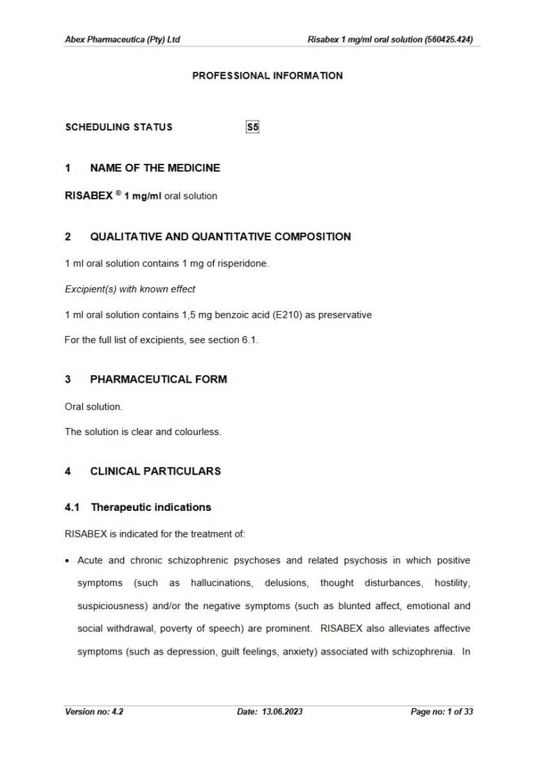 Risabex 1 Mg Oral Solution package insert preview