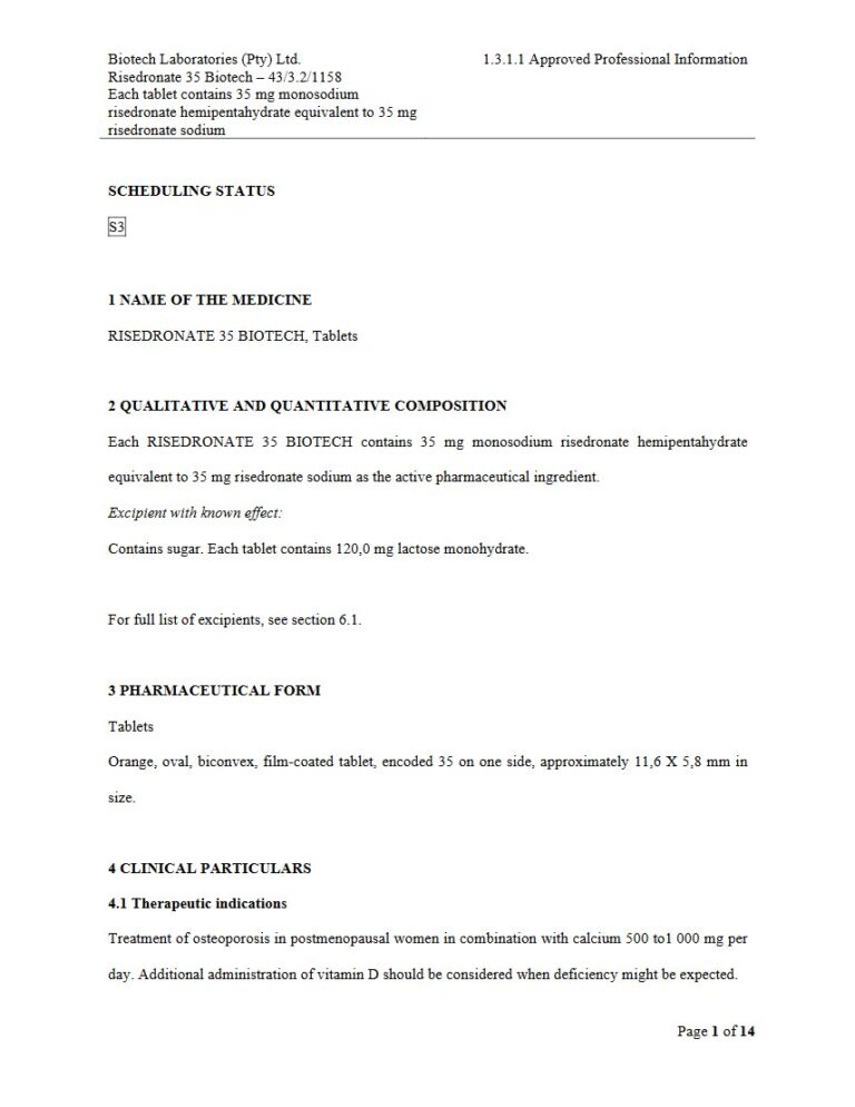 Risedronate 35 Biotech 35 mg Tablets package insert preview