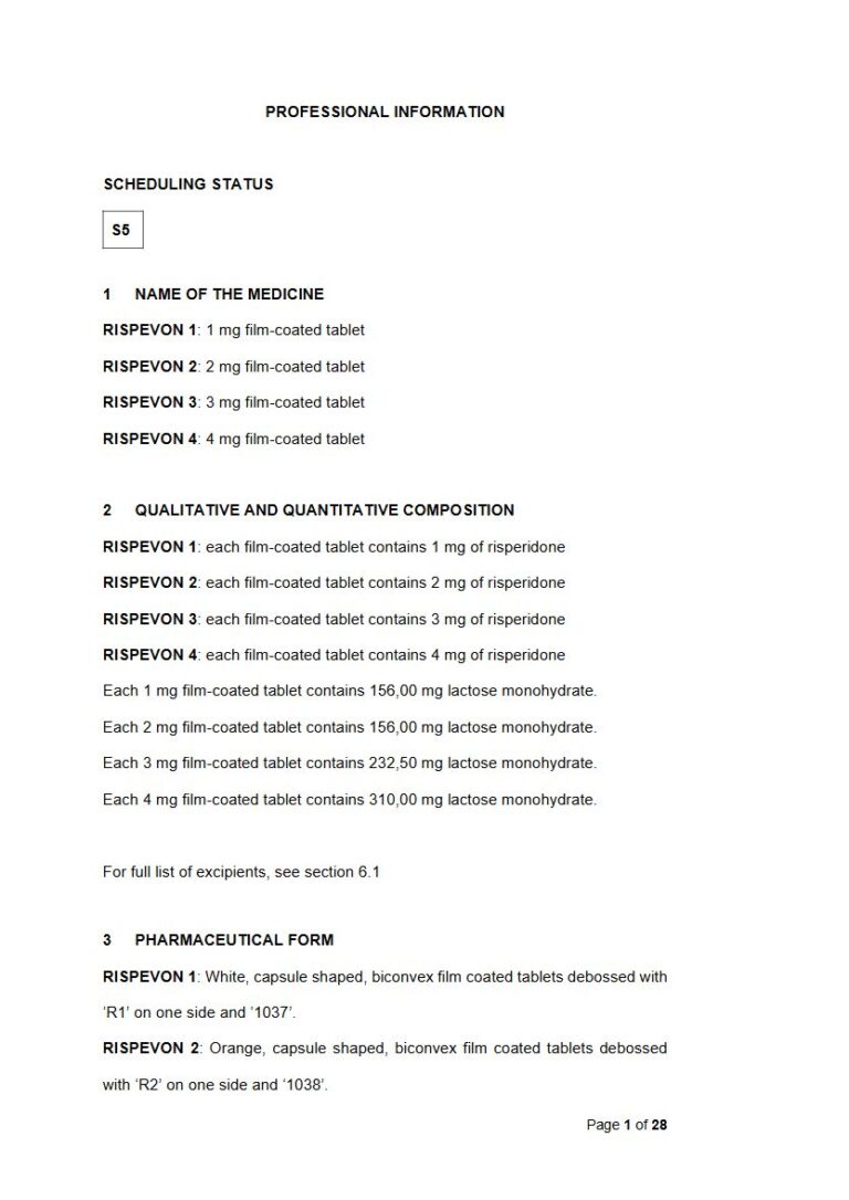 Rispevon 1 mg, 2 mg, 3 mg, 4 mg FC tablet package insert preview