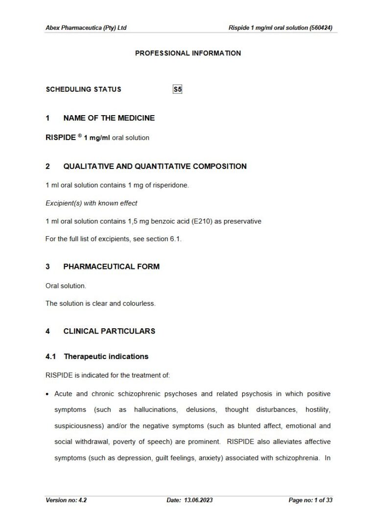 Rispide 1 Mg Oral Solution package insert preview