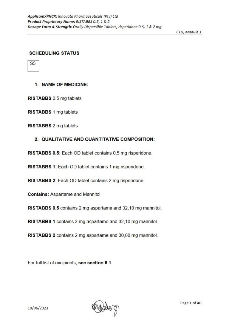 Ristabbs 0.5, 1 & 2 0.5 mg; 1 mg, 2 mg Orally Dispersible Tablets package insert preview