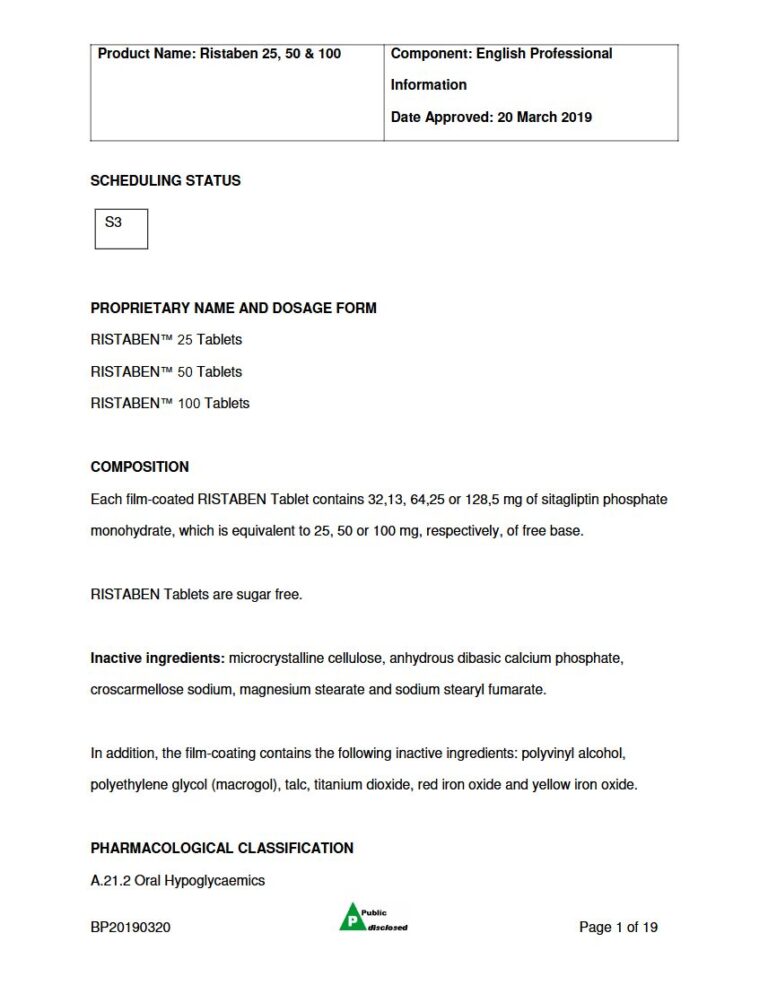 Ristaben 25, 50 & 100 mg Tablets package insert preview